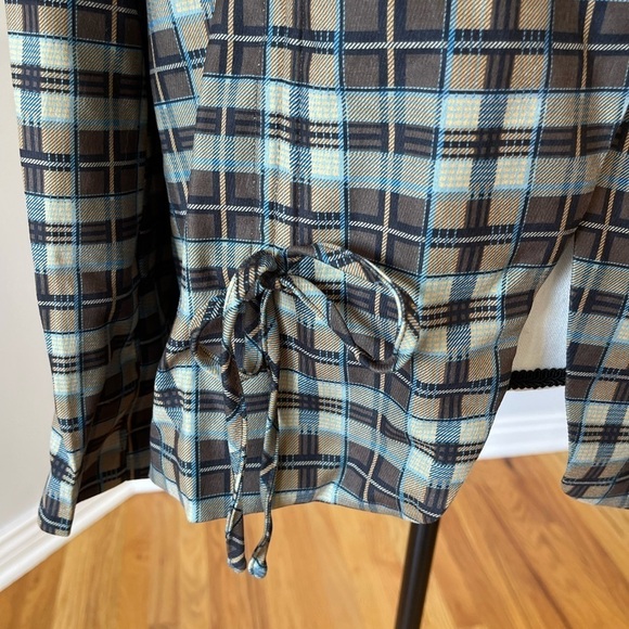 Cider plaid pattern ruched blazer with shoulder pads in a size large - Picture 6 of 16